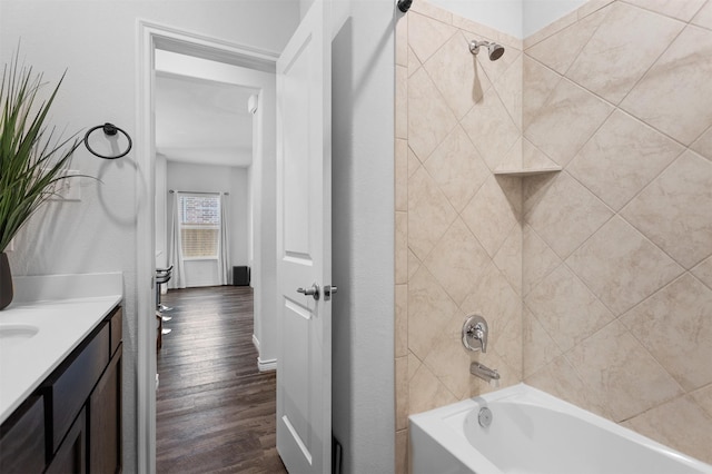 2619 Pinckney Ct, Forney, TX 75126 - full bathroom with bathtub / shower combination, wood finished floors, and vanity