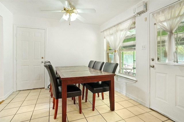 4805 Ira St, Haltom City, TX 76117 - dining area with light tile patterned floors, ceiling fan, and baseboards