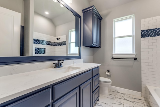 9104 Lazy Oak Dr, Justin, TX 76247 - full bath featuring marble finish floors, toilet, vanity, and baseboards