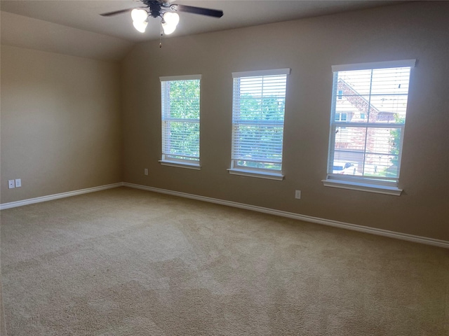 8740 Running River Ln, Fort Worth, TX 76131 - spare room featuring a ceiling fan, carpet floors, baseboards, and lofted ceiling