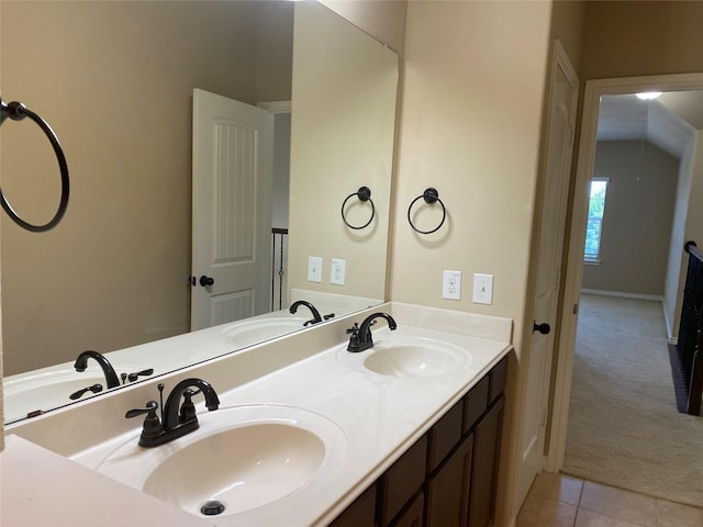 8740 Running River Ln, Fort Worth, TX 76131 - bathroom featuring tile patterned floors and double vanity