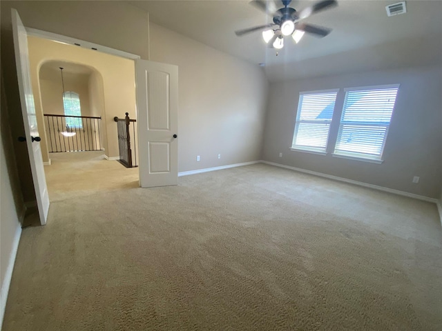 8740 Running River Ln, Fort Worth, TX 76131 - spare room with a ceiling fan, light carpet, baseboards, and lofted ceiling