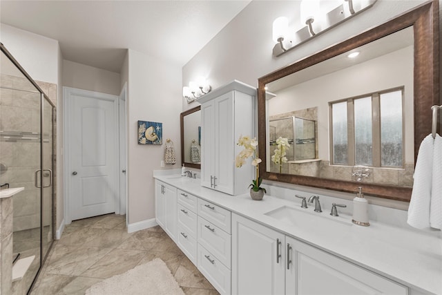 1608 Coventry Ct, Farmers Branch, TX 75234 - bathroom featuring double vanity and a shower stall