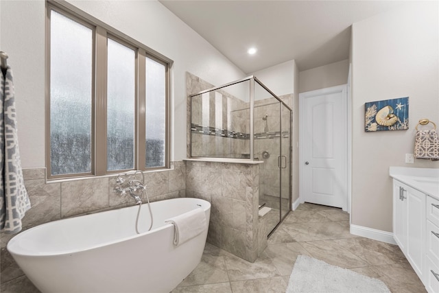 1608 Coventry Ct, Farmers Branch, TX 75234 - full bath featuring a shower stall, vanity, and a freestanding tub