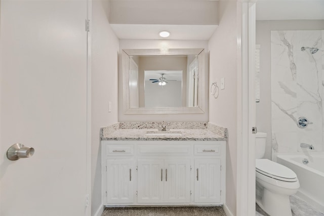 1305 Willow Way, Garland, TX 75043 - full bathroom with toilet, vanity, shower / washtub combination, a ceiling fan, and baseboards