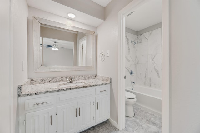 1305 Willow Way, Garland, TX 75043 - full bath with toilet, vanity, shower / bath combination, and ceiling fan