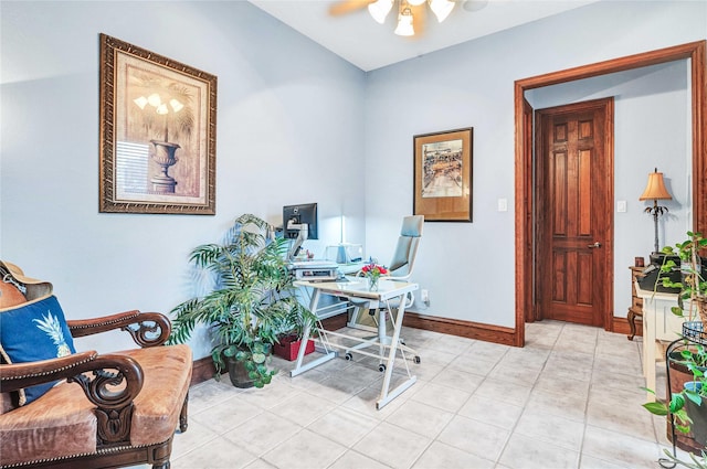 11086 Tenison Ln, Frisco, TX 75033 - office featuring a ceiling fan, baseboards, and light tile patterned floors