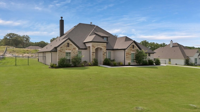 149 Deats Farm Ct, Azle, TX 76020 - french country home with stone siding, a chimney, and a gate
