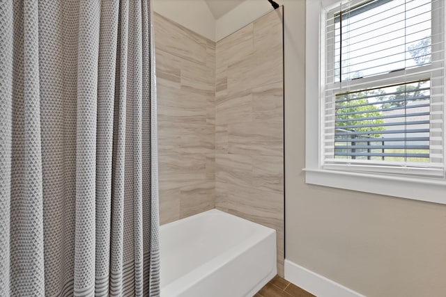 149 Deats Farm Ct, Azle, TX 76020 - bathroom with shower / bath combination with curtain and baseboards