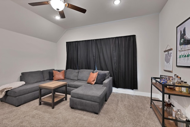 149 Deats Farm Ct, Azle, TX 76020 - living area with carpet, ceiling fan, and vaulted ceiling