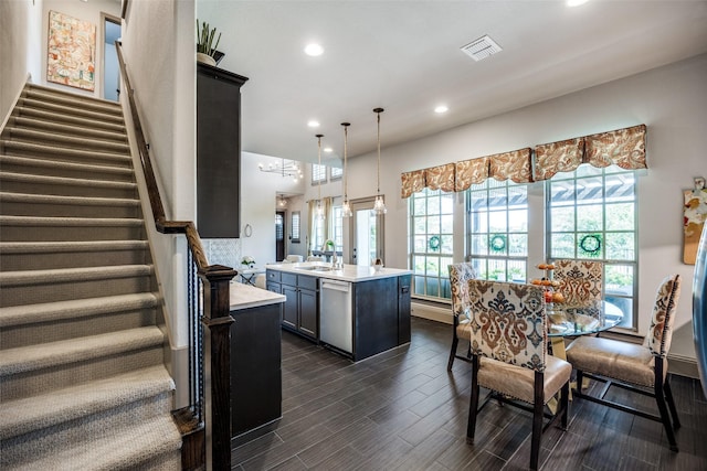 4944 Sage Hill Dr, Carrollton, TX 75010 - kitchen featuring light countertops, dishwasher, a sink, hanging light fixtures, and recessed lighting
