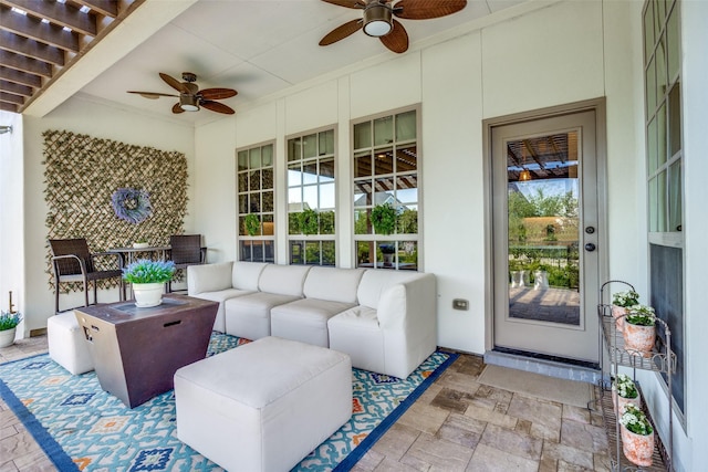 4944 Sage Hill Dr, Carrollton, TX 75010 - view of patio featuring ceiling fan and outdoor lounge area