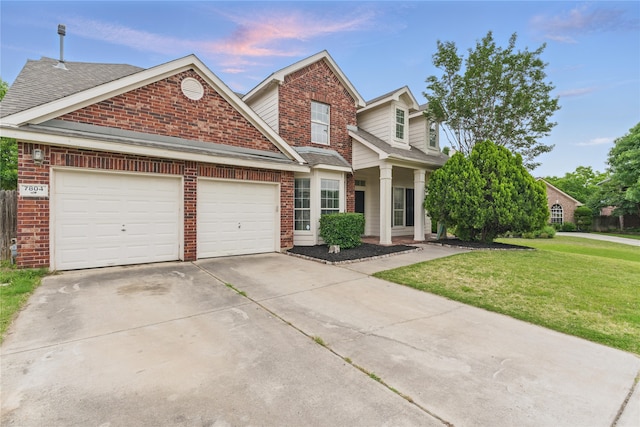 7804 Rampston Pl, Fort Worth, TX 76137 - view of front of property featuring brick siding, a garage, a shingled roof, and a front lawn