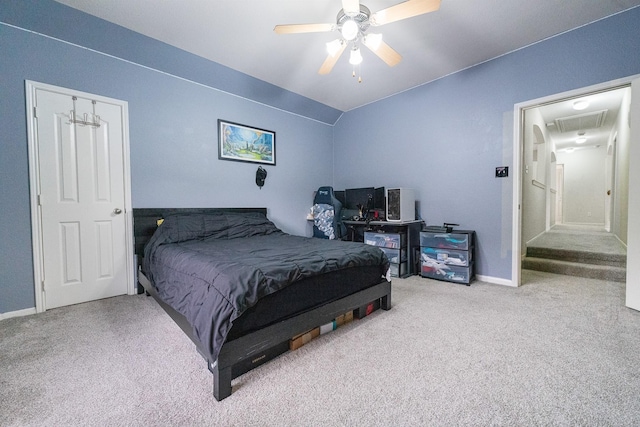 7804 Rampston Pl, Fort Worth, TX 76137 - carpeted bedroom with attic access, a ceiling fan, baseboards, and lofted ceiling