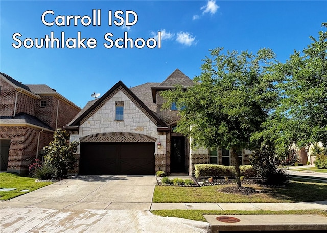 3037 Crestwater Rdg, Keller, TX 76248 - view of front of house featuring driveway, brick siding, stone siding, and an attached garage