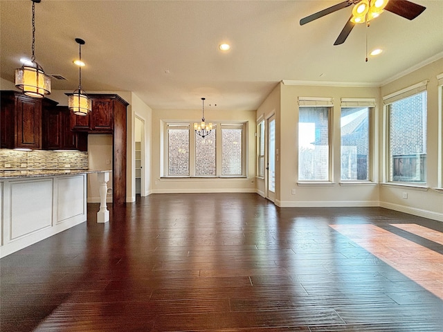 3037 Crestwater Rdg, Keller, TX 76248 - unfurnished living room featuring healthy amount of natural light, a chandelier, baseboards, crown molding, and recessed lighting