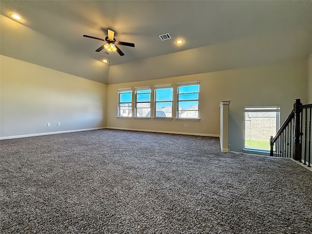 3037 Crestwater Rdg, Keller, TX 76248 - empty room featuring ceiling fan, carpet floors, vaulted ceiling, baseboards, and recessed lighting