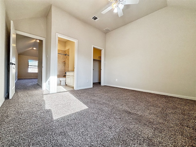 3037 Crestwater Rdg, Keller, TX 76248 - unfurnished bedroom with vaulted ceiling, carpet flooring, a spacious closet, baseboards, and connected bathroom