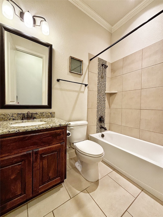 3037 Crestwater Rdg, Keller, TX 76248 - bathroom featuring crown molding, toilet, tile patterned flooring, vanity, and washtub / shower combination
