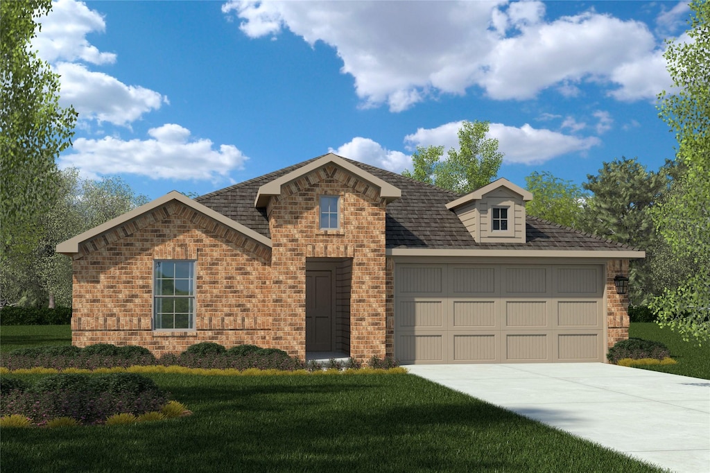 8241 Wading River Dr, Fort Worth, TX 76131 - view of front of property with brick siding, driveway, a front yard, and an attached garage
