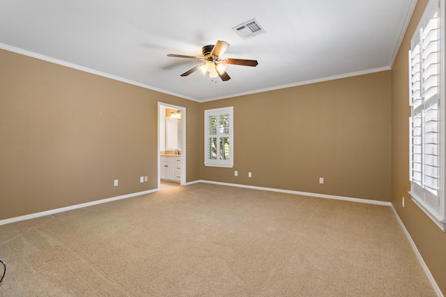 3740 Chimney Ridge Dr, Waco, TX 76708 - spare room featuring a ceiling fan, ornamental molding, plenty of natural light, and baseboards