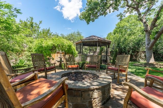 3740 Chimney Ridge Dr, Waco, TX 76708 - view of patio / terrace with a gazebo and an outdoor fire pit