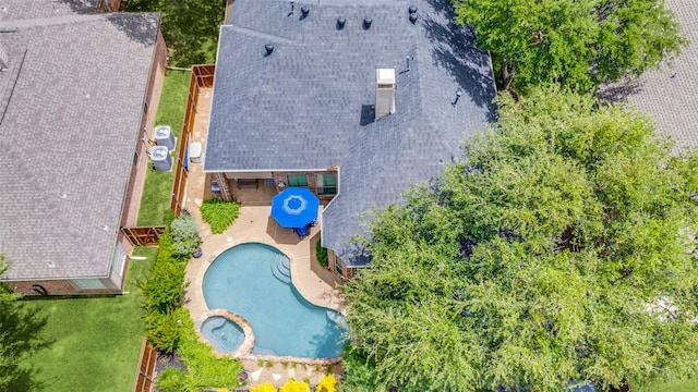 view from above of property with a pool