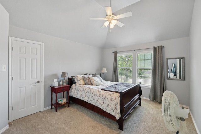 1601 Manchester Way, Corinth, TX 76210 - carpeted bedroom featuring lofted ceiling, baseboards, and a ceiling fan