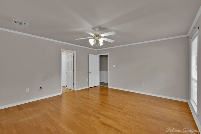 1403 Whispering Pines Dr, Minden, LA 71055 - unfurnished bedroom featuring light wood-type flooring, baseboards, ornamental molding, and ceiling fan