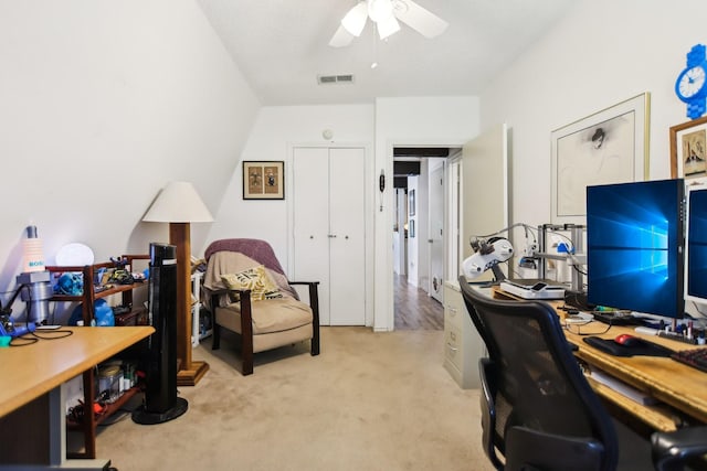 203 Goodson Way, Denton, TX 76207 - home office featuring light colored carpet and ceiling fan