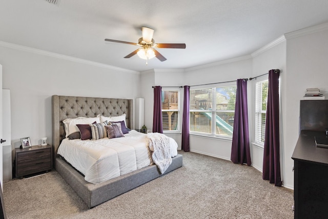 10804 Abbeyglen Ct, Fort Worth, TX 76052 - carpeted bedroom featuring crown molding, baseboards, and a ceiling fan