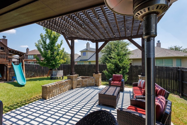 10804 Abbeyglen Ct, Fort Worth, TX 76052 - view of patio featuring a pergola and a playground