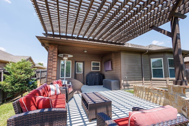 10804 Abbeyglen Ct, Fort Worth, TX 76052 - view of patio / terrace featuring an outdoor hangout area, fence, and a pergola