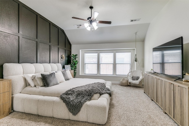 936 Mangrove Dr, Fate, TX 75087 - bedroom with lofted ceiling, light carpet, and ceiling fan
