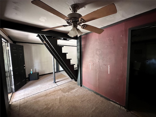 4320 Comanche Dr, May, TX 76857 - finished basement featuring carpet flooring, stairway, and ceiling fan