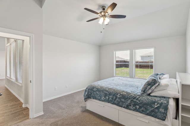 3006 Genevieve Ln, Royse City, TX 75189 - bedroom featuring lofted ceiling, baseboards, a ceiling fan, and wood finished floors