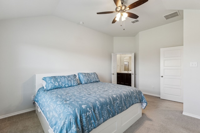 3006 Genevieve Ln, Royse City, TX 75189 - bedroom with carpet floors, lofted ceiling, baseboards, ensuite bathroom, and ceiling fan