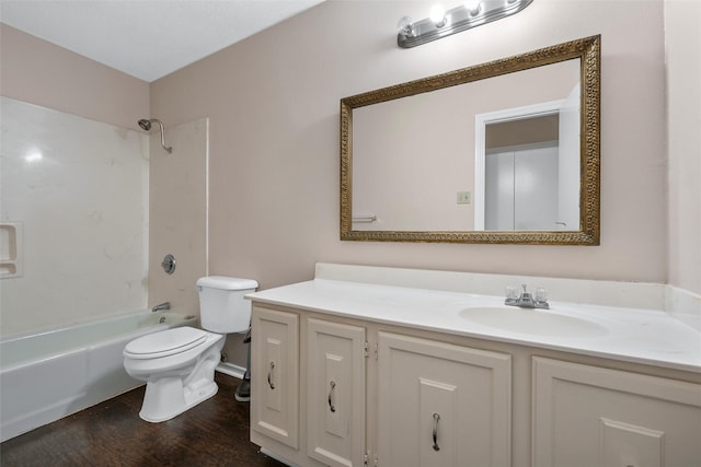 444 Lindenwood Ln W, Hewitt, TX 76643 - bathroom with vanity, toilet, wood finished floors, and bathtub / shower combination