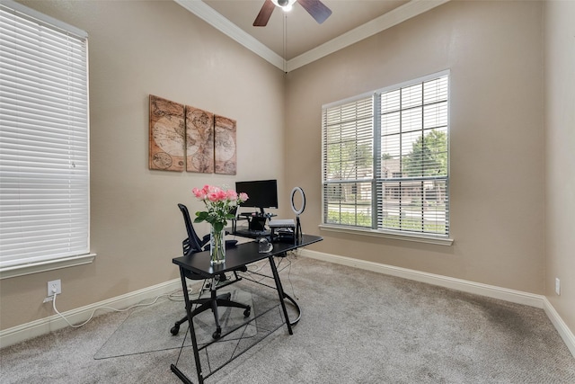 15606 Fox Meadow Ln, Frisco, TX 75035 - office space featuring ornamental molding, carpet floors, ceiling fan, healthy amount of natural light, and baseboards