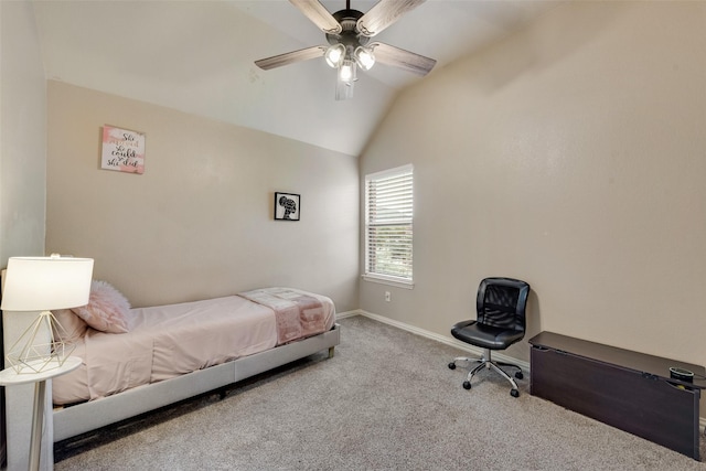 15606 Fox Meadow Ln, Frisco, TX 75035 - carpeted bedroom featuring lofted ceiling, baseboards, and a ceiling fan