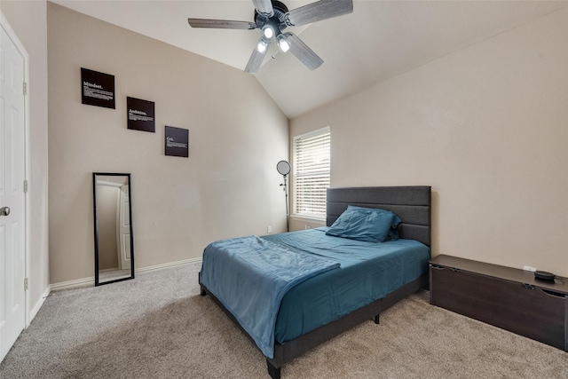 15606 Fox Meadow Ln, Frisco, TX 75035 - bedroom with carpet floors, vaulted ceiling, a ceiling fan, and baseboards