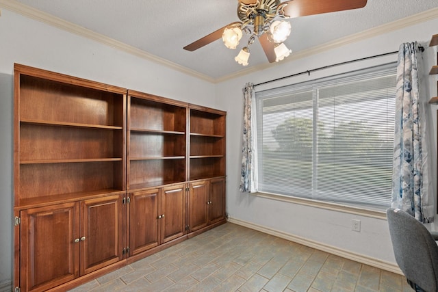122 Clearview Ln, Fort Worth, TX 76126 - unfurnished office with a ceiling fan, baseboards, and ornamental molding