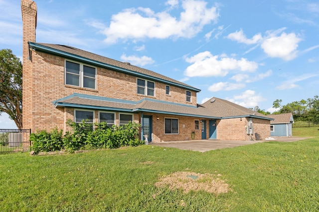 122 Clearview Ln, Fort Worth, TX 76126 - rear view of house with a patio area, a chimney, and brick siding