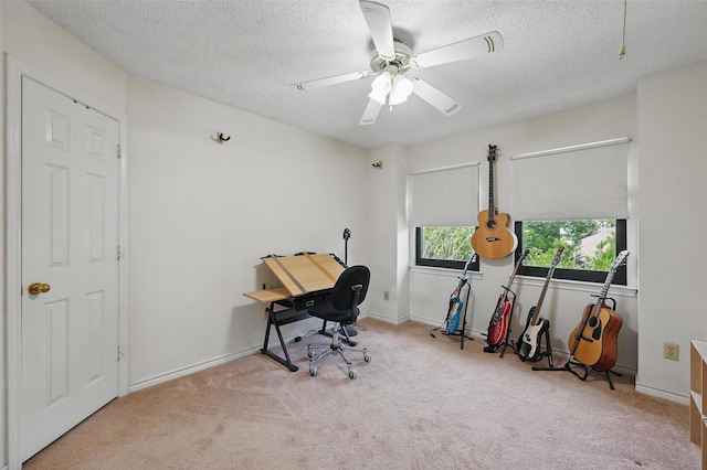 2708 Van Gogh Pl, Dallas, TX 75287 - office with carpet floors, a textured ceiling, ceiling fan, and baseboards
