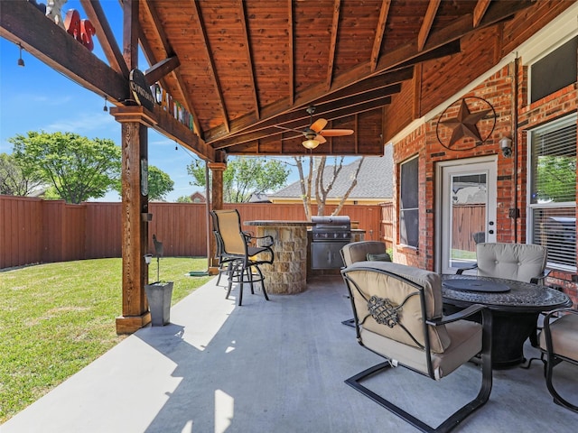 7425 Quiet Meadow Ln, Frisco, TX 75033 - view of patio / terrace featuring an outdoor kitchen, a ceiling fan, and area for grilling