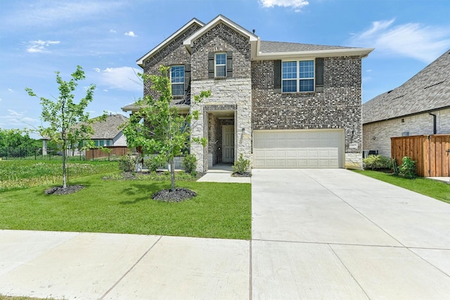 1017 Lade Ct, Celina, TX 75009 - traditional-style house featuring stone siding, concrete driveway, an attached garage, and brick siding