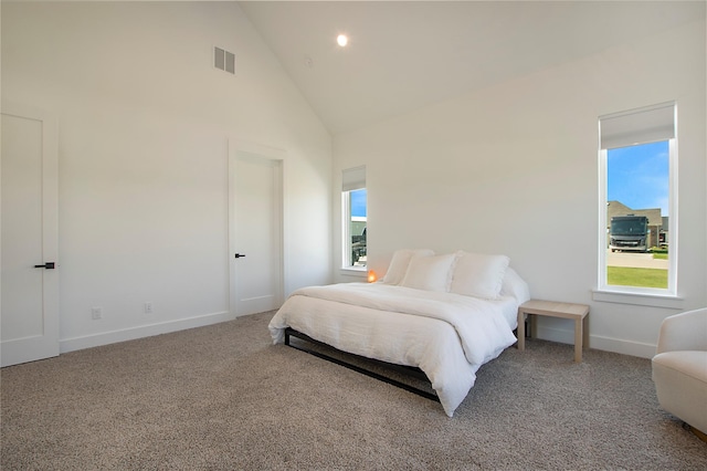 1339 Malone Dr, Royse City, TX 75189 - bedroom featuring high vaulted ceiling, baseboards, carpet flooring, and recessed lighting