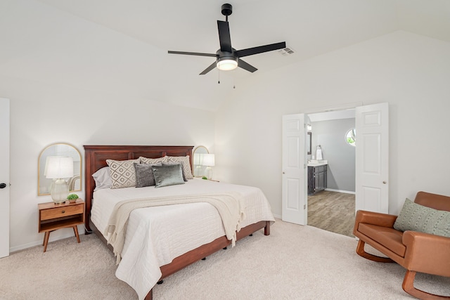 7901 Cross Plains Dr, Plano, TX 75025 - bedroom with lofted ceiling, light colored carpet, ceiling fan, and baseboards