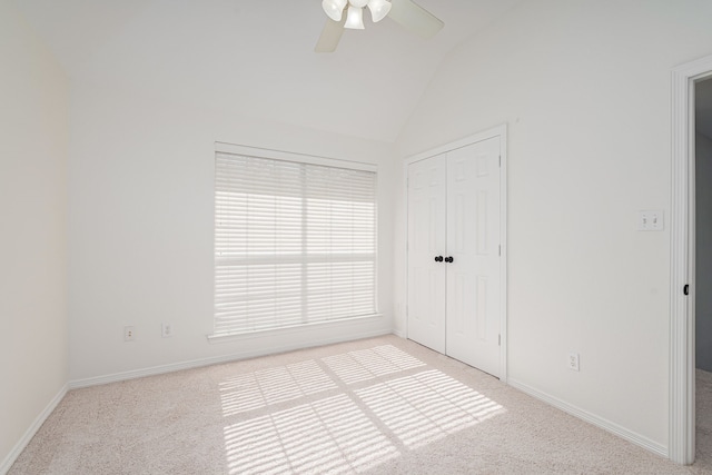 7901 Cross Plains Dr, Plano, TX 75025 - unfurnished bedroom featuring carpet flooring, lofted ceiling, a closet, baseboards, and a ceiling fan