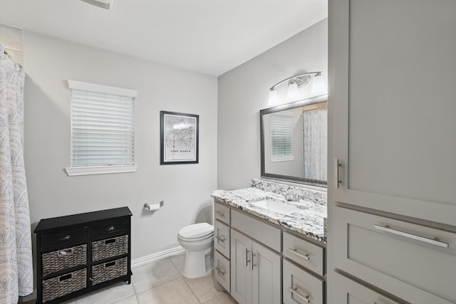 3713 Collinwood Ave, Fort Worth, TX 76107 - bathroom with toilet, vanity, baseboards, and tile patterned floors